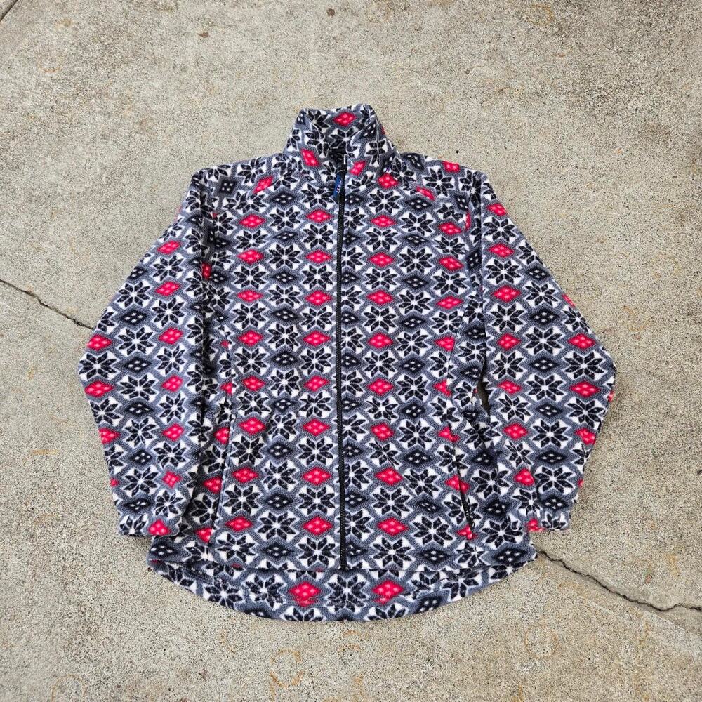 Vtg 90s L.L. BEAN Geometric Snowflake Pattern Outdoors Gorp Fleece Jacket Lg Fit